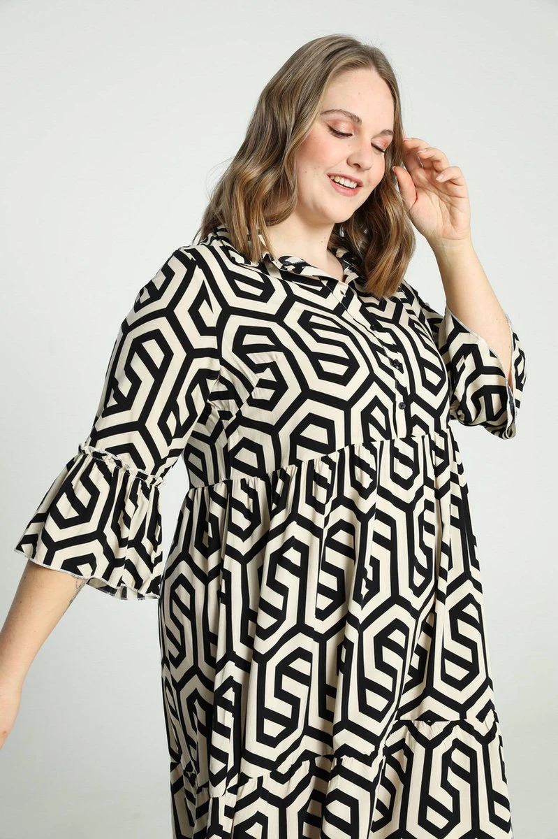 Paprika Halflange Jurk In Viscose Met Geometrisch Motief En Knopen 10 Paprika Halflange Jurk In Viscose Met Geometrisch Motief En Knopen - Afbeelding 10