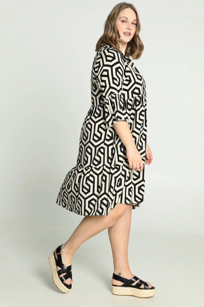 Paprika Halflange Jurk In Viscose Met Geometrisch Motief En Knopen 11 Paprika Halflange Jurk In Viscose Met Geometrisch Motief En Knopen - Afbeelding 11