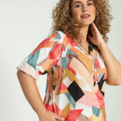 Paprika Korte, Linnen Jurk Met Grafisch Motief -Trendy Meid Verkoop 799x1200 240