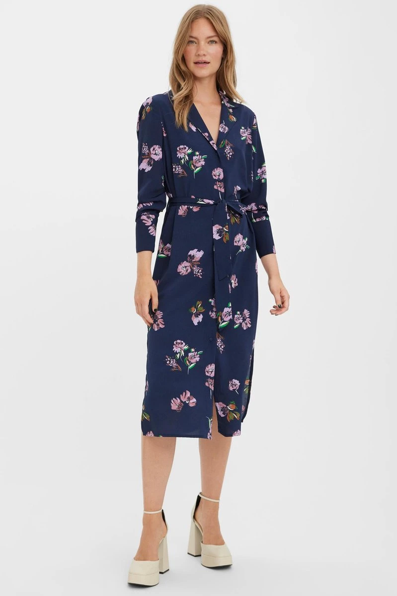 Vero Moda Jurk Vmlydia Ls Calf Shirt Dress Wvn 10278874 Navy Blazer Dames Maat - L 5 Vero Moda Jurk Vmlydia Ls Calf Shirt Dress Wvn 10278874 Navy Blazer Dames Maat - L - Afbeelding 5