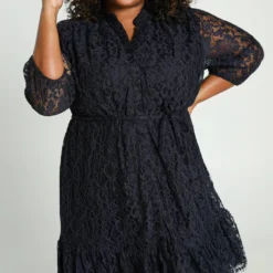 Paprika Korte, Effen Jurk Met Kant