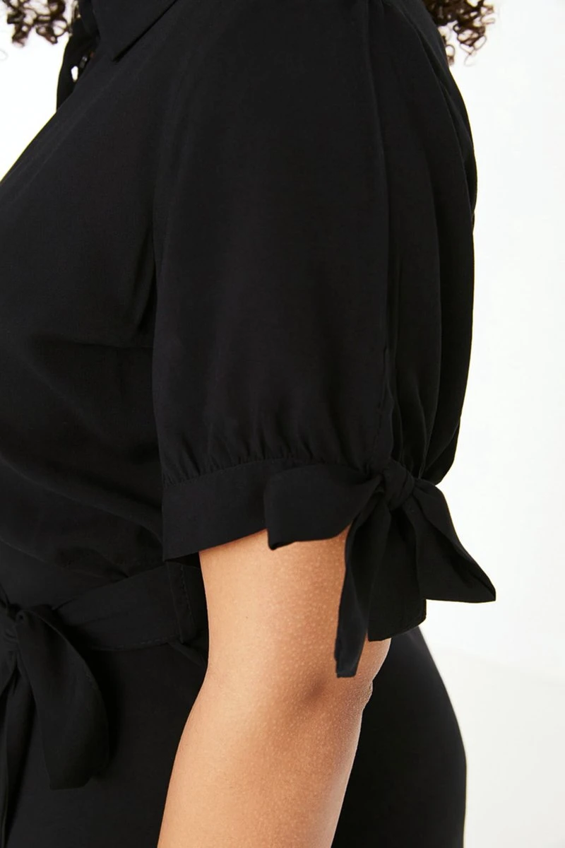 Trendyol Vrouwen Gepofte/ruche Mouw V-hals Basis Grote Maten Jurk 4 Trendyol Vrouwen Gepofte/ruche Mouw V-hals Basis Grote Maten Jurk - Afbeelding 4