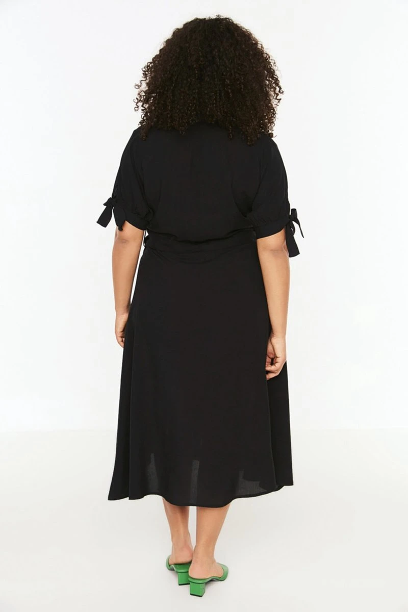 Trendyol Vrouwen Gepofte/ruche Mouw V-hals Basis Grote Maten Jurk 5 Trendyol Vrouwen Gepofte/ruche Mouw V-hals Basis Grote Maten Jurk - Afbeelding 5