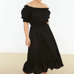 Trendyol Vrouwen Ballon Mouw Carmen Kraag Schaatser Grote Maten Jurk