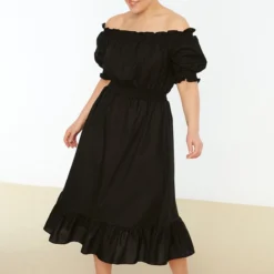 Trendyol Vrouwen Ballon Mouw Carmen Kraag Schaatser Grote Maten Jurk 11 Trendyol Vrouwen Ballon Mouw Carmen Kraag Schaatser Grote Maten Jurk -Trendy Meid Verkoop 800x1200 1051