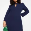 Trendyol Vrouwen Ballon Mouw Staande Kraag Bodycon Plus Size Jurk