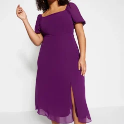 Trendyol Vrouwen Ballon Mouw Vierkante Kraag A-lijn Grote Maten Jurk