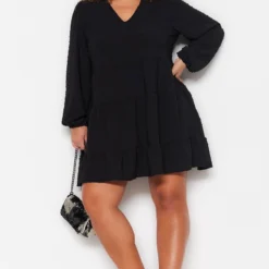 Trendyol Vrouwen Ballon Mouw V-hals Verschuiving Grote Maten Jurk