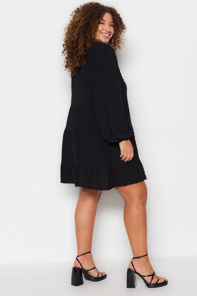 Trendyol Vrouwen Ballon Mouw V-hals Verschuiving Grote Maten Jurk 5 Trendyol Vrouwen Ballon Mouw V-hals Verschuiving Grote Maten Jurk - Afbeelding 5