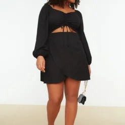 Trendyol Vrouwen Ballon Mouw V-hals Omslag Plus Size Jurk -Trendy Meid Verkoop 800x1200 1155