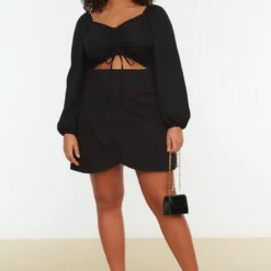 Trendyol Vrouwen Ballon Mouw V-hals Omslag Plus Size Jurk -Trendy Meid Verkoop 800x1200 1156