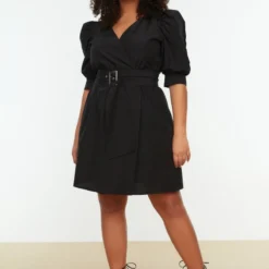 Trendyol Vrouwen Gepofte/ruche Mouw V-hals Omslag Plus Size Jurk 19 Trendyol Vrouwen Gepofte/ruche Mouw V-hals Omslag Plus Size Jurk -Trendy Meid Verkoop 800x1200 1168