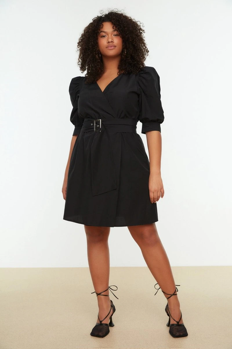 Trendyol Vrouwen Gepofte/ruche Mouw V-hals Omslag Plus Size Jurk 10 Trendyol Vrouwen Gepofte/ruche Mouw V-hals Omslag Plus Size Jurk - Afbeelding 10