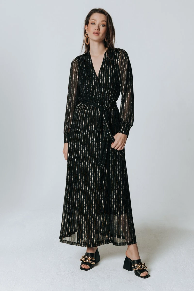 Colourful Rebel Lola Triangle Foil Longsleeve Maxi Wrap Dress Dames Jurk - Maat XS 1 Colourful Rebel Lola Triangle Foil Longsleeve Maxi Wrap Dress Dames Jurk - Maat XS