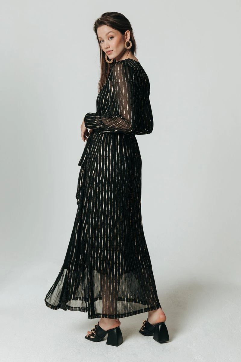 Colourful Rebel Lola Triangle Foil Longsleeve Maxi Wrap Dress Dames Jurk - Maat XS 2 Colourful Rebel Lola Triangle Foil Longsleeve Maxi Wrap Dress Dames Jurk - Maat XS - Afbeelding 2