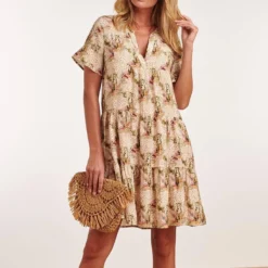 Smashed Lemon - Suki Jurk - Beige/ Wit - 22126-010-720-S