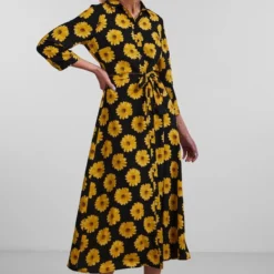 Pieces Jurk Pcjapril 3/4 Ankle Dress D2d Bc 17135407 Black/sunflower Dames Maat - S -Trendy Meid Verkoop 800x1200 1348