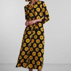 Pieces Jurk Pcjapril 3/4 Ankle Dress D2d Bc 17135407 Black/sunflower Dames Maat - S -Trendy Meid Verkoop 800x1200 1349