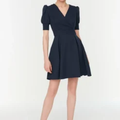 Trendyol Vrouwen Ballon Mouw Cache-coeur A-lijn Jurk