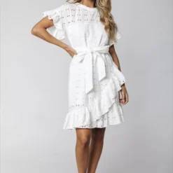 Colourful Rebel Jagger Broodrie Anglaise Jurk Wit Dames - A-lijn - Katoen - M