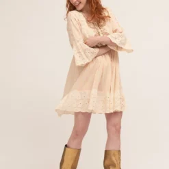 Vintage Boho Tuniek Jurk Handgemaakt Van Katoen Met Sierwerk 7/8 Mouwen Maat 40/42 -Trendy Meid Verkoop 800x1200 1433