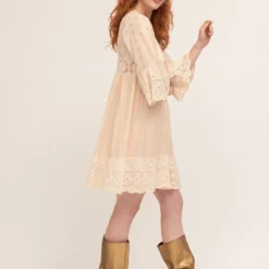 Vintage Boho Tuniek Jurk Handgemaakt Van Katoen Met Sierwerk 7/8 Mouwen Maat 40/42 -Trendy Meid Verkoop 800x1200 1435