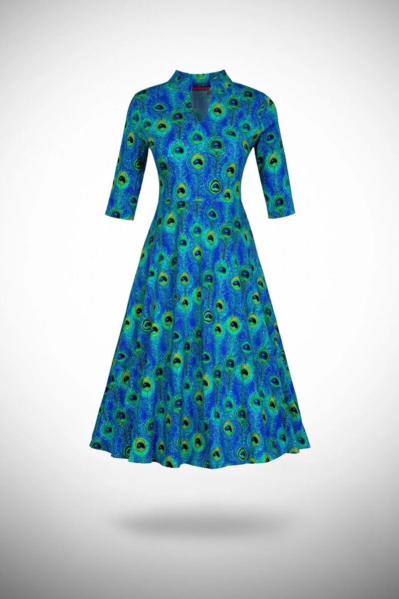 Swing Jurk Bangkok Driekwart Mouw Peacock Blue 1 Swing Jurk Bangkok Driekwart Mouw Peacock Blue