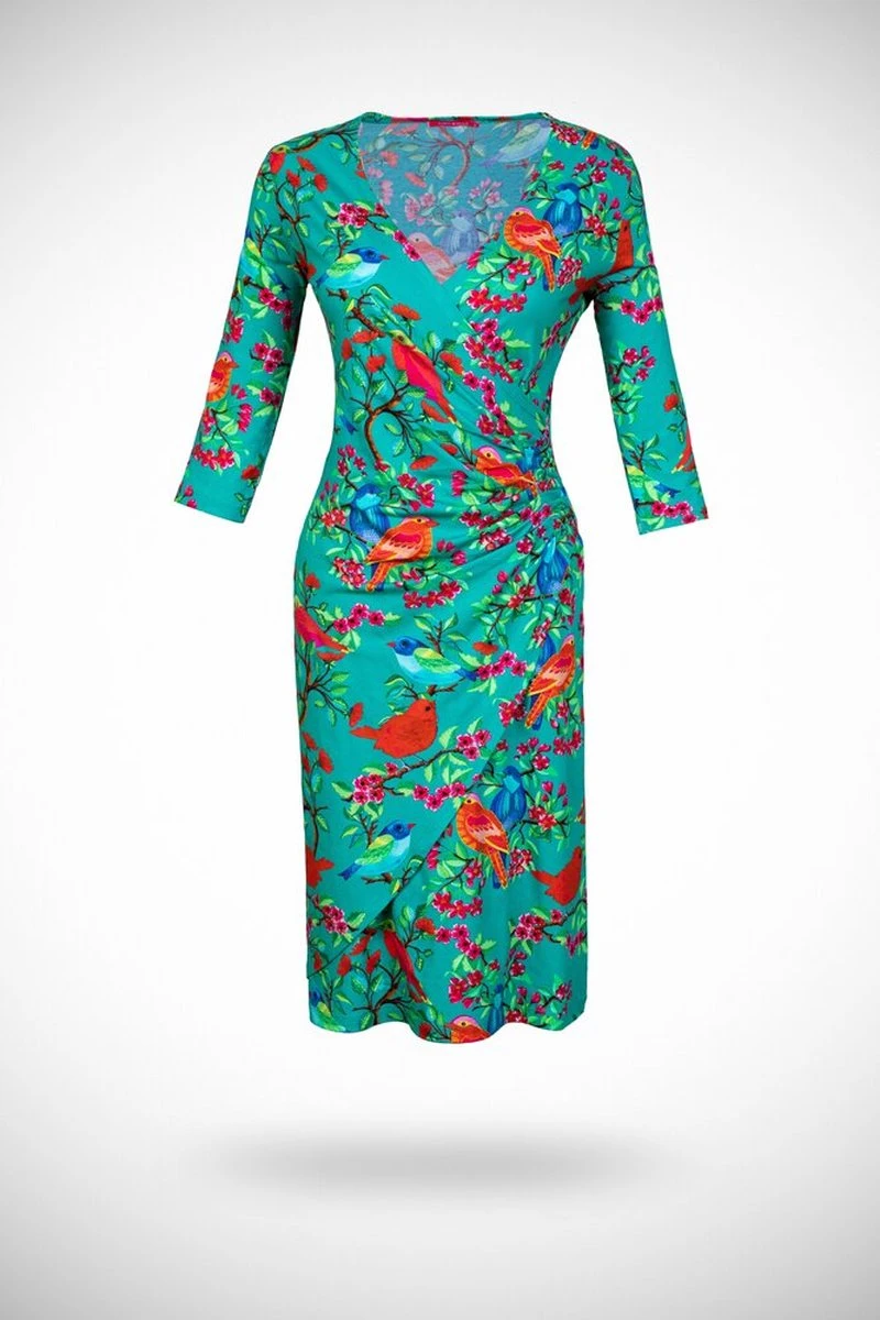 Tricot Wrap Jurk Drie Kwart Mouw Birds 1 Tricot Wrap Jurk Drie Kwart Mouw Birds