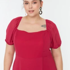 Trendyol Vrouwen Ballon Mouw Vierkante Kraag A-lijn Grote Maten Jurk -Trendy Meid Verkoop 800x1200 454