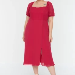 Trendyol Vrouwen Ballon Mouw Vierkante Kraag A-lijn Grote Maten Jurk -Trendy Meid Verkoop 800x1200 455