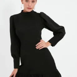 Trendyol Vrouwen Ballon Mouw Staande Kraag Ruche Zoom Jurk -Trendy Meid Verkoop 800x1200 504