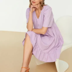 Trendyol Vrouwen Standaard Mouw V-hals Verschuiving Jurk -Trendy Meid Verkoop 800x1200 508