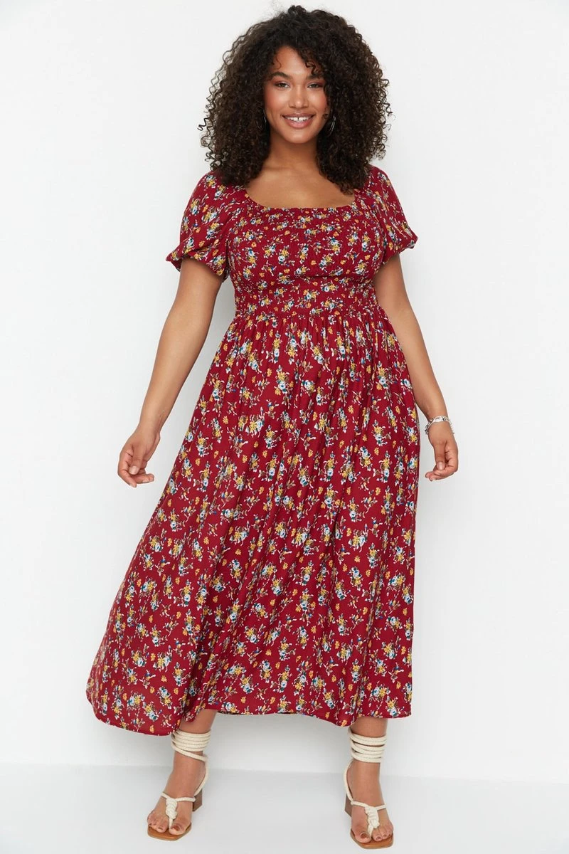 Trendyol Vrouwen Ballon Mouw Vierkante Kraag A-lijn Plus Size Jurk 3 Trendyol Vrouwen Ballon Mouw Vierkante Kraag A-lijn Plus Size Jurk - Afbeelding 3