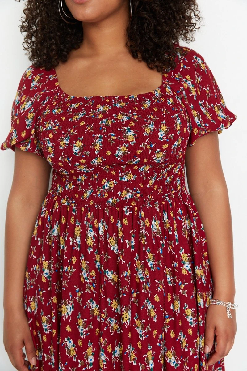 Trendyol Vrouwen Ballon Mouw Vierkante Kraag A-lijn Plus Size Jurk 5 Trendyol Vrouwen Ballon Mouw Vierkante Kraag A-lijn Plus Size Jurk - Afbeelding 5