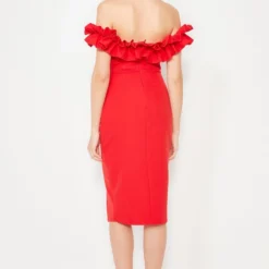 Trendyol Vrouwen Gepofte/ruche Mouw Carmen Kraag Bodycon Jurk -Trendy Meid Verkoop 800x1200 771