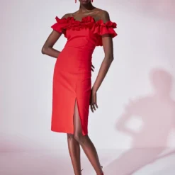 Trendyol Vrouwen Gepofte/ruche Mouw Carmen Kraag Bodycon Jurk -Trendy Meid Verkoop 800x1200 775