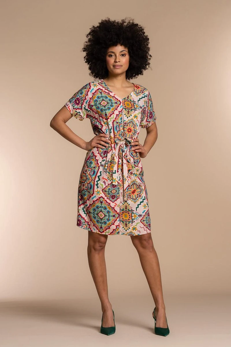 Geisha Jurk Midi Dress Grafische Ethnic Print 37149 20 Off-white/coral/kerry Combi Dames Maat - XS 3 Geisha Jurk Midi Dress Grafische Ethnic Print 37149 20 Off-white/coral/kerry Combi Dames Maat - XS - Afbeelding 3