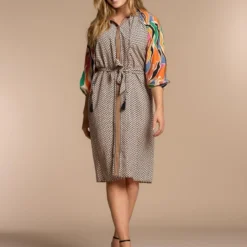 Geisha Jurk Midi Dress Mix And Match Print 37147 20 Off-white/coral Combi Dames Maat - XS -Trendy Meid Verkoop 800x1200 856