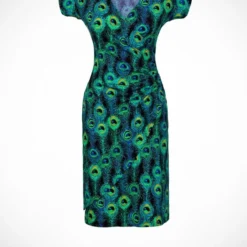 Tricot Wrap Jurk Korte Mouw Peacock