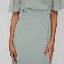 Vila Jurk Virilla V-neck 2/4 Short Dress/bm/d 14083771 Green Milieu Dames Maat - 40 -Trendy Meid Verkoop 800x1200 939