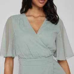 Vila Jurk Virilla V-neck 2/4 Short Dress/bm/d 14083771 Green Milieu Dames Maat - 40 -Trendy Meid Verkoop 800x1200 940