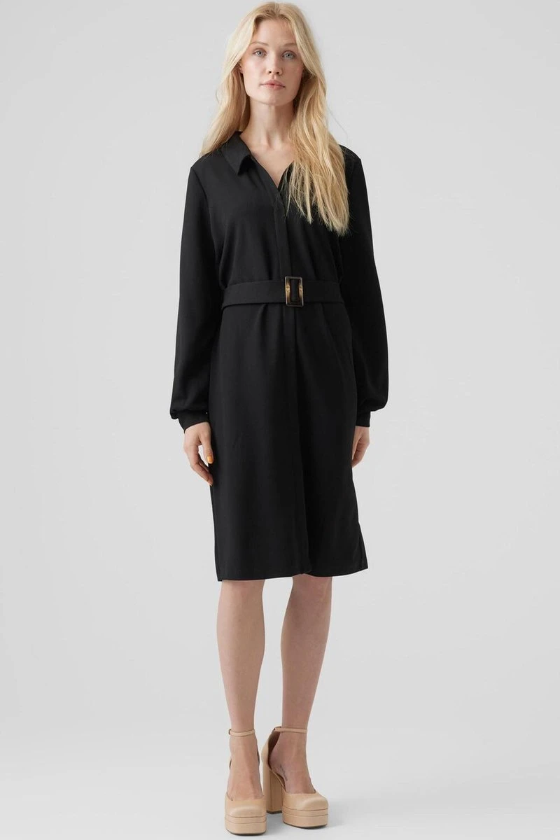 VERO MODA JURK VMPAM L/S SHIRT DRESS JRS BTQ BLACK DAMES MAAT - XL 2 VERO MODA JURK VMPAM L/S SHIRT DRESS JRS BTQ BLACK DAMES MAAT - XL - Afbeelding 2