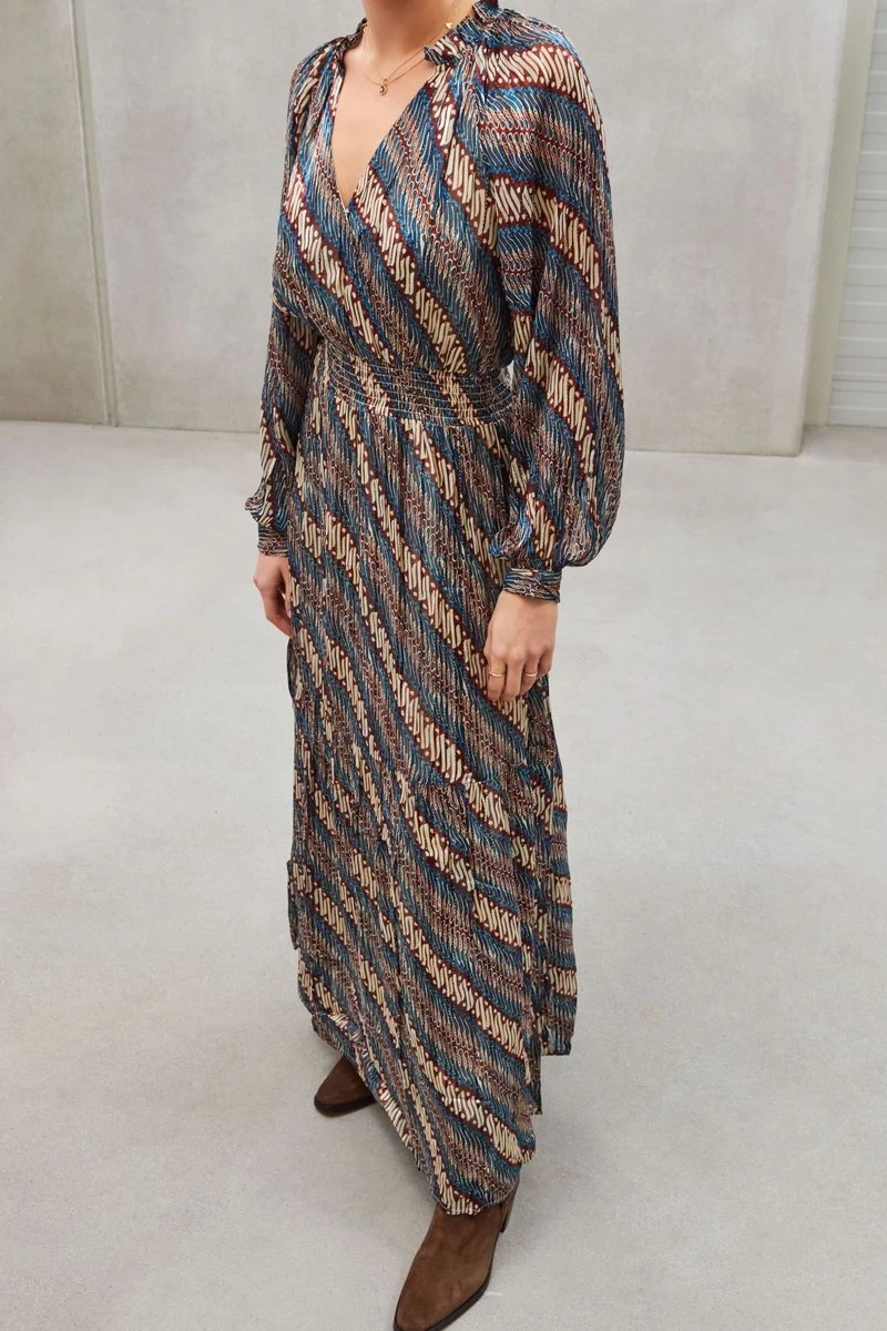 Ibana Dames Jurk / Dames Kleding - Donna Print Lurex - Blauw Combi - Maat 36 2 Ibana Dames Jurk / Dames Kleding - Donna Print Lurex - Blauw Combi - Maat 36 - Afbeelding 2