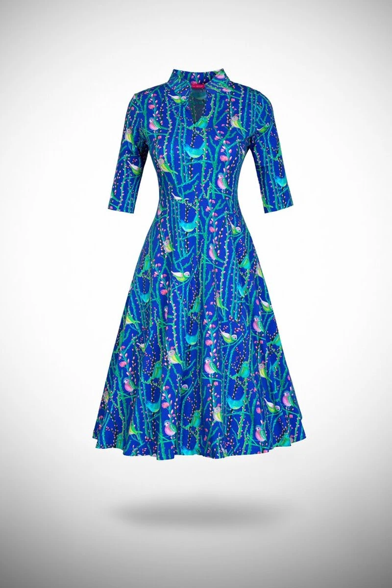 Swing Jurk Bangkok Driekwart Mouw Spring Blue 1 Swing Jurk Bangkok Driekwart Mouw Spring Blue