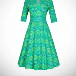 Swing Jurk Bangkok Driekwart Mouw Wallpaper Green