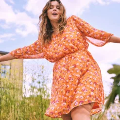 EVOKED VILA VIFALIA V-NECK 3/4 DRESS/SU/CUR Dames Jurk - Maat 52