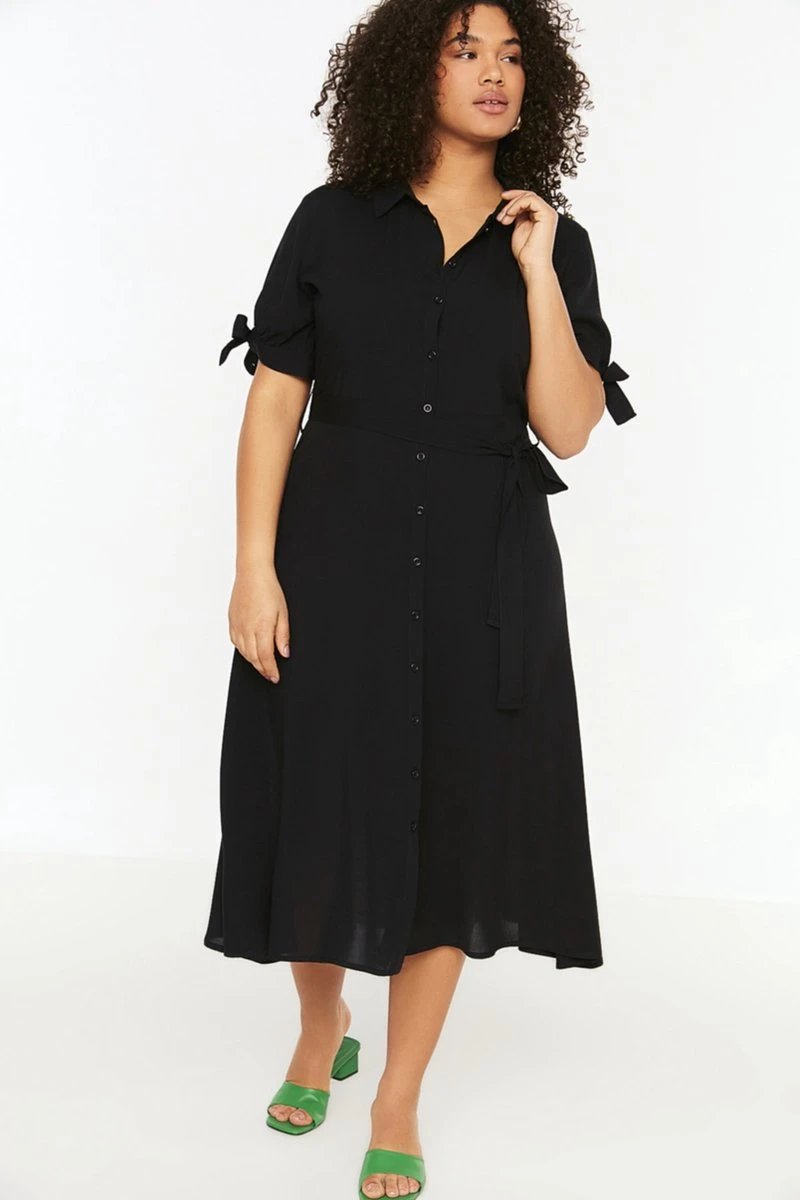 Trendyol Vrouwen Gepofte/ruche Mouw V-hals Basis Grote Maten Jurk 2 Trendyol Vrouwen Gepofte/ruche Mouw V-hals Basis Grote Maten Jurk - Afbeelding 2