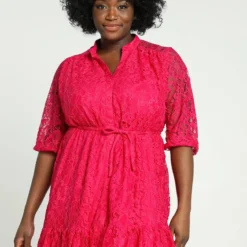 Paprika Korte, Effen Jurk Met Kant