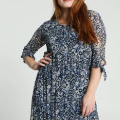 Cassis Lange Jurk Met Abstract Bloemenmotief En Plissé-effect