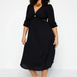 Trendyol Vrouwen Standaard Mouw V-hals A-lijn Plus Size Jurk -Trendy Meid Verkoop 804x1200 13